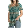 thumbnail image 1 of 2023 Women's Spring Fall Tunic Top Short Sleeve Casual Tee Pleated Shirts Comfy Loose Blouses, 1 of 5