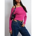 thumbnail image 6 of ZAXARRA Women Slim Knit Sweater Solid Color Boat Neck Off Shoulder Long Sleeve Pullovers Jumpers Streetwear, 6 of 8
