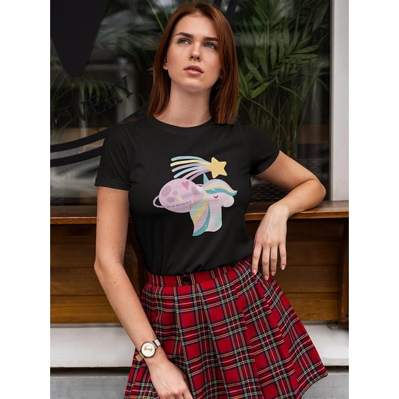 Unicorn Planet Shooting Star Shaped T-Shirt Women -Image by Shutterstock, Female x-Large
