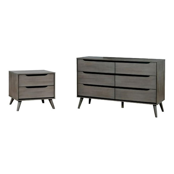 Furniture of America Belkor Wood 2-Piece Dresser and Nightstand Set in Gray