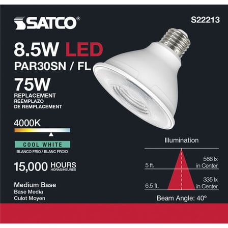 Satco S22213 PAR30S LED Reflector Light Bulb 8.5W 120V 4000K E26 Medium Base Dimmable (6 Pack)