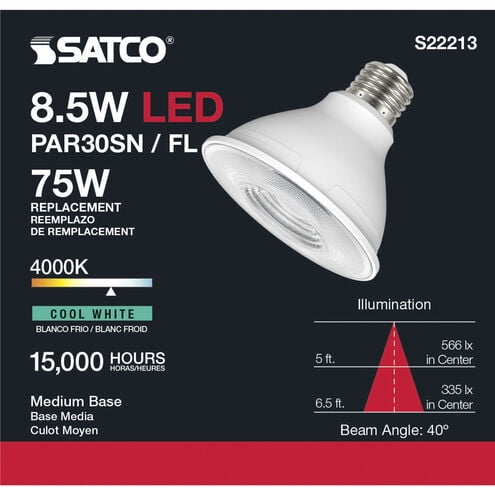 Satco S22213 PAR30S LED Reflector Light Bulb 8.5W 120V 4000K E26 Medium Base Dimmable (6 Pack)