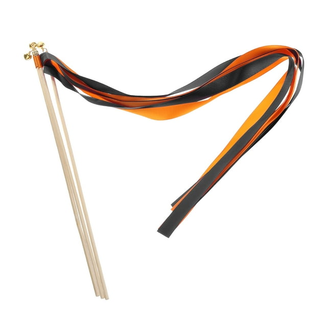 Unique Bargains 20Pcs Wedding Ribbon Sticks Ribbon Streamers Sticks for Wedding Celebration Orange,Black