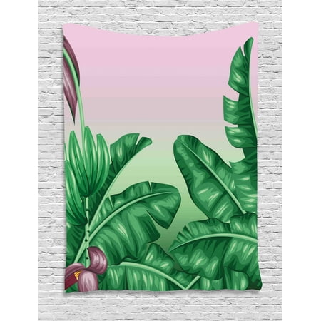 Botany Tapestry, Exotic Flowering Plants Wild Orchid Blooms Romantic Mother Earth Print, Wall Hanging for Bedroom Living Room Dorm Decor, 60W X 80L Inches, Hunter Green Dried Rose, by