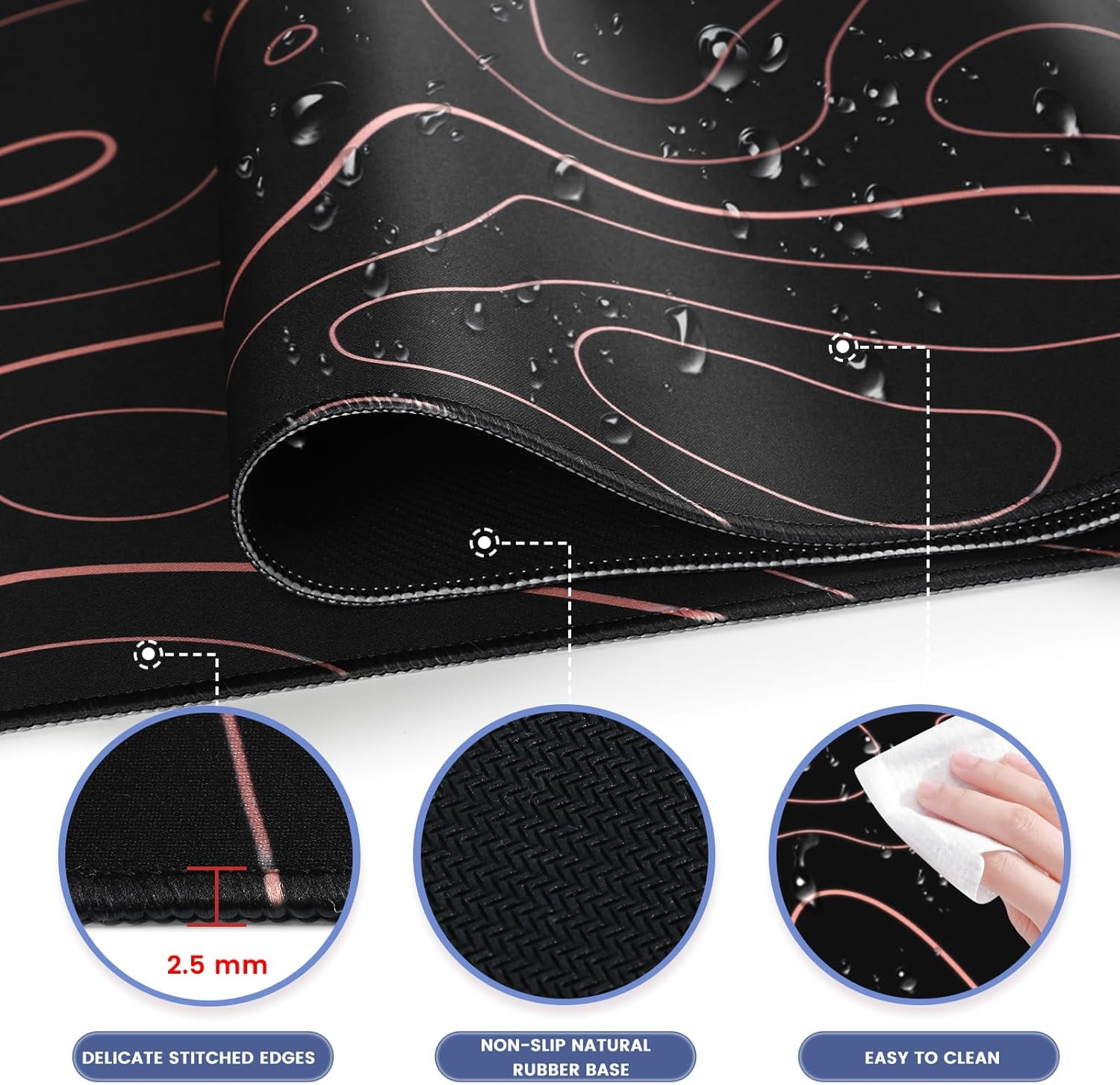 Topographic Mouse Pad, Gaming Mouse Pad, Extended Kanagawa Desk Pad, 35.4x15.75in XXL Mouse Pad with Non-Slip Rubber Base, Anime Mice Pad Desk Mat, Grey 2