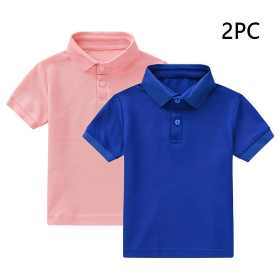 HOMADLES Boy's 2-Pack School Uniform T Shirts Button Closure Summer Lapel Lightweight Tee Boys Pique Polo Shirt B Pink 8 T