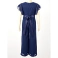 thumbnail image 4 of YIZYIF Girls Chiffon Long Jumpsuit Romper Outfit Ruched Bodice Wide Leg Jumpsuit with Belt Birthday Party Wear Navy Blue 8, 4 of 7