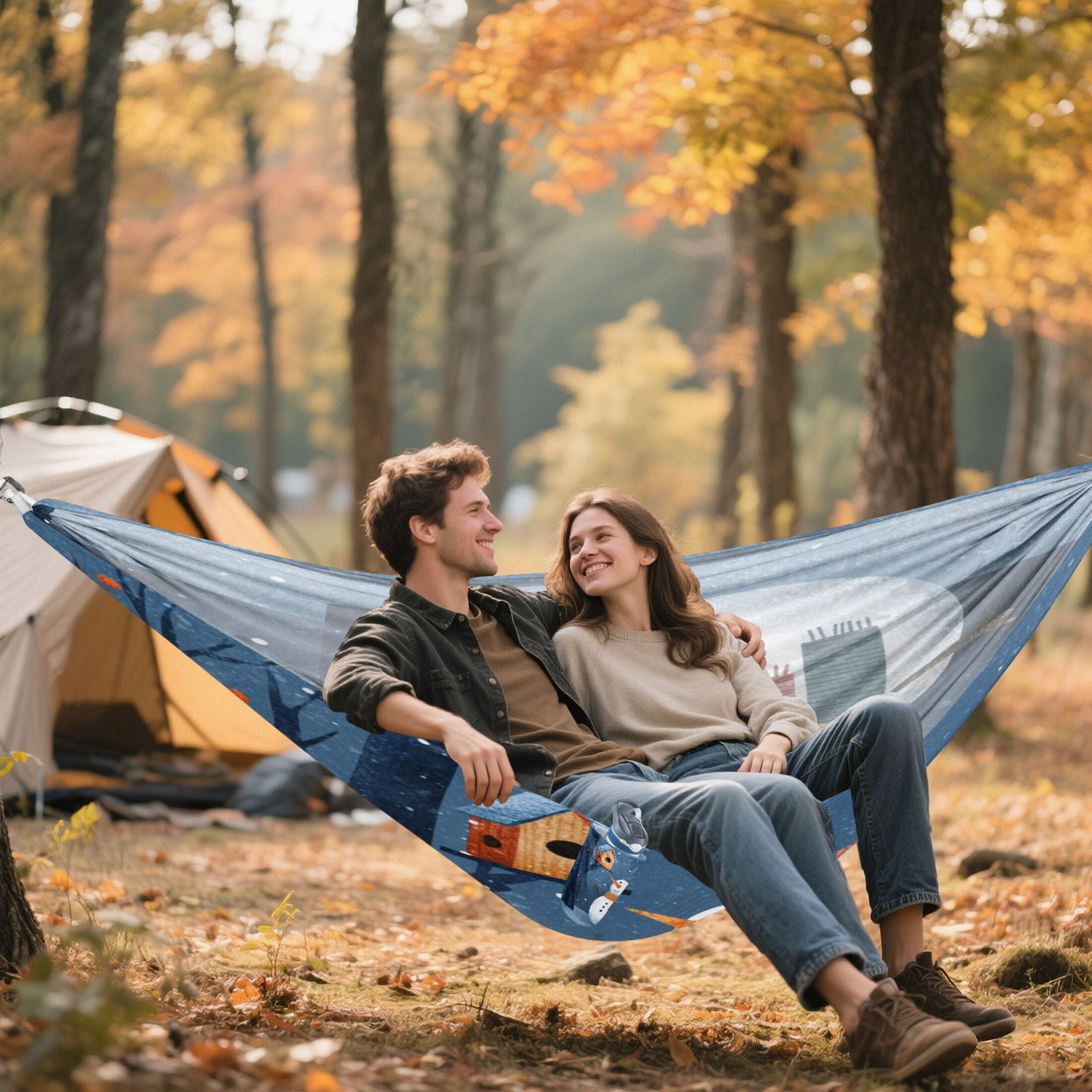 Hammock Camping Hammock Nylon Portable Hammock Travel Camping Hammock Christmas Snowmen and Bird