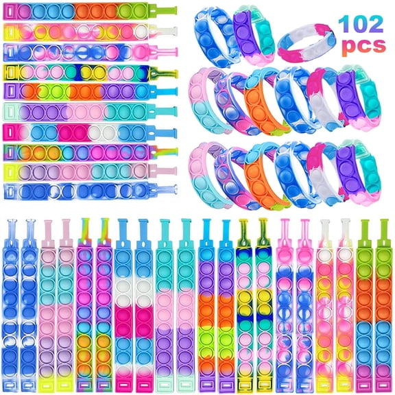 102 Pieces Popular Bracelet Party Favors Fidget Bracelets Birthday Party Favors Kids Gift Bag Fillers Classroom Prizes Toys