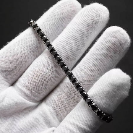 9Ct Round Cut Simulated Black Diamond Tennis Bracelet, 14K Black Gold Plated, 7.5 Inch - Elegant Women's Jewelry