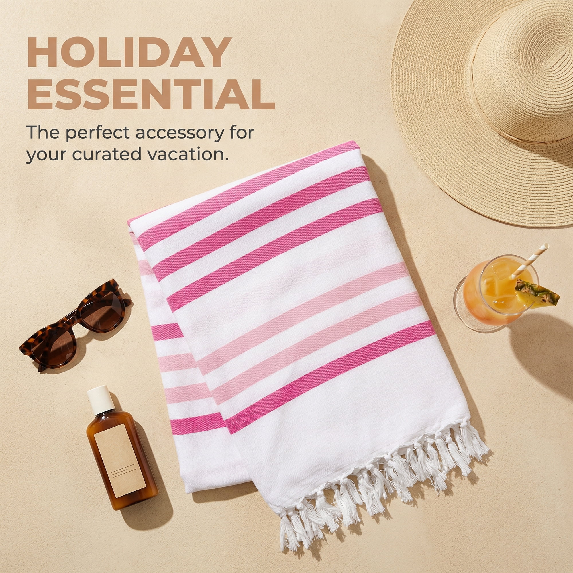 Unique Bargains 2 Pack Turkish Durable Beach Towel Pink/Red 71"x40"/71"x35"
