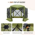 thumbnail image 3 of EAGLE PEAK 12 x 12 ft Portable Quick Pop Up 6 Sided Instant Gazebo Canopy, Outdoor Camping Screen Tent with Mesh Netting 8 Person, Green, 3 of 8