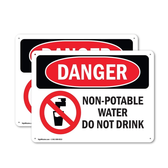 (2 Pack) Non-Potable Water Do Not Drink OSHA Danger Sign 18 Inch X 12 Inch Indoor / Outdoor Rust-Free Aluminum Metal Signs for Workplace, Workshop, and Construction Site, Made in the USA