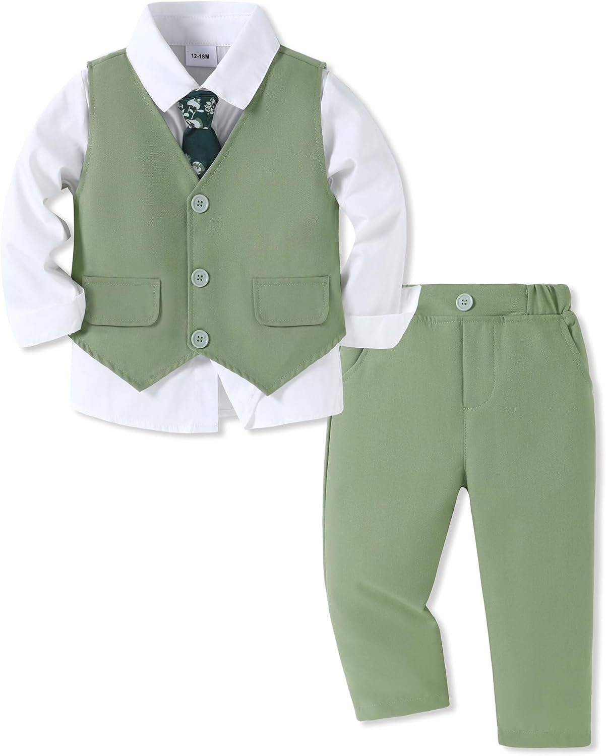 SANMIO Toddler Boy Suit Baby Boy Church Clothes Formal Dress Baptism Outfit Sets Shirt+Tie+Vest+Pants Kids Tuxedo 1-5T Boys Wedding Clothes