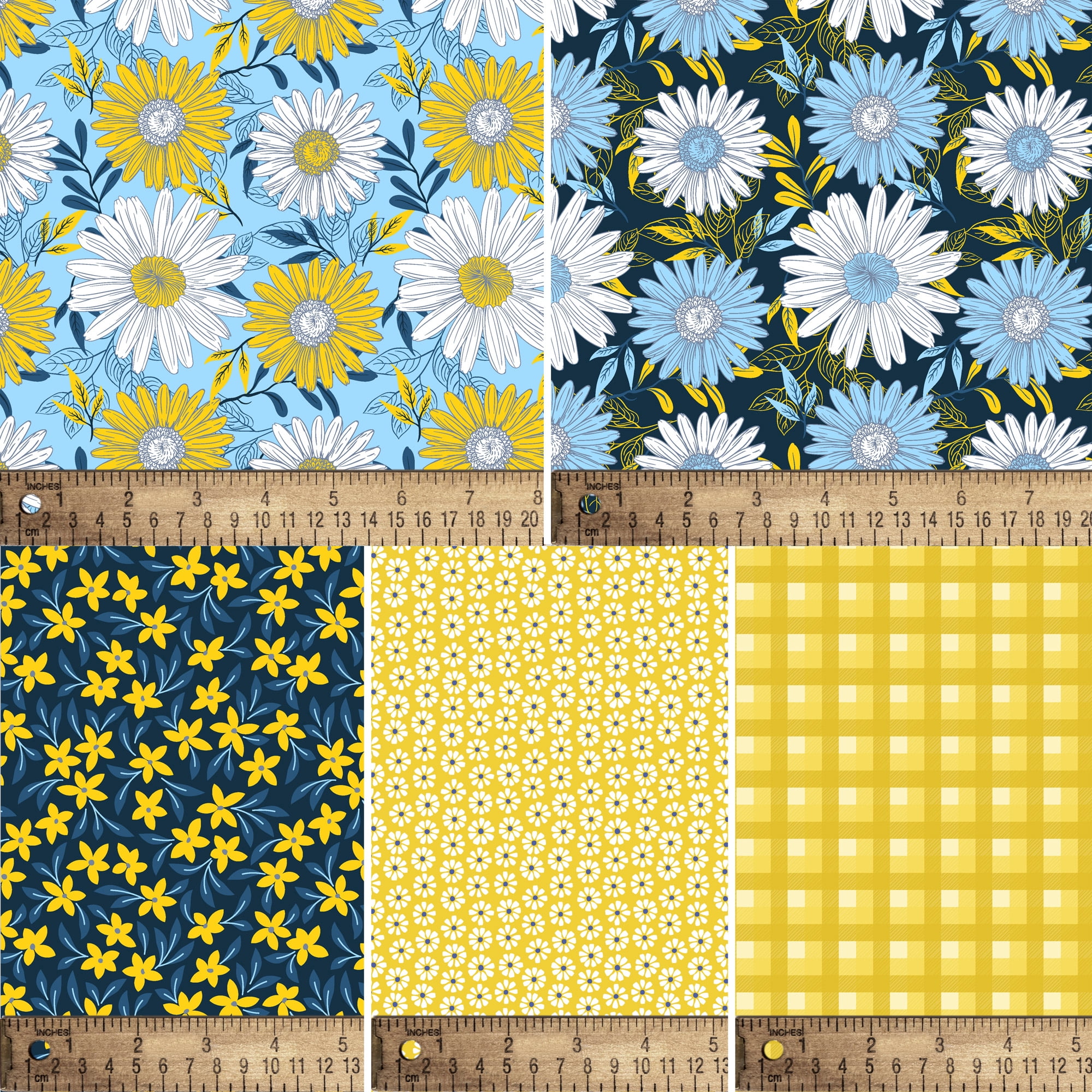 (3 pack) David Textiles 18" x 21" 100% Cotton Darling Daisy, Multi-color, for Quilting & Sewing, 5 Pieces