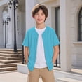 thumbnail image 4 of UACY Boys Baseball Jersey Button Down Blank Solid Color Short Sleeve Shirts Hipster Hip Hop Active Team Sports Uniforms (Sky Blue, 4-5 Years), 4 of 9