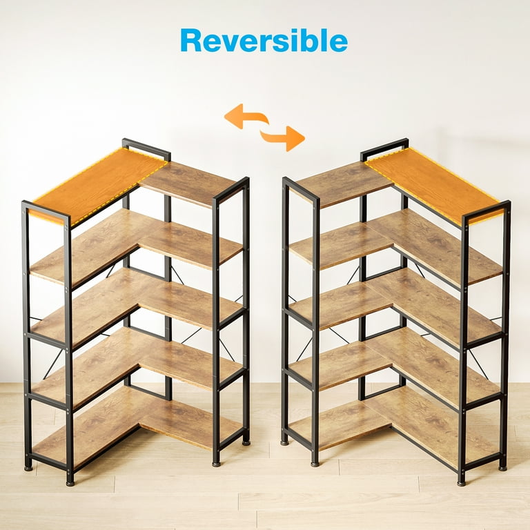 Casacomoda 57 Inch L-Shaped Corner Bookshelf Reversible Industrial