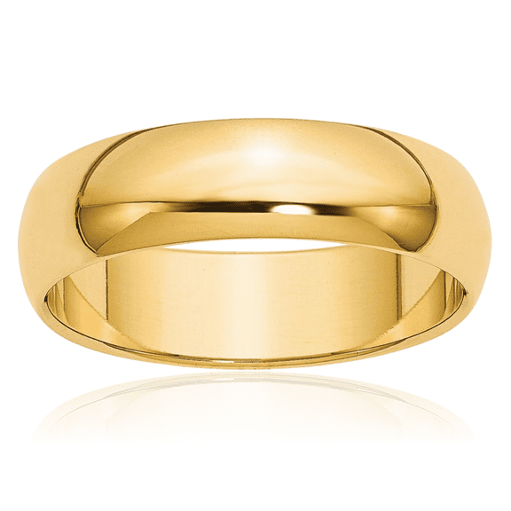 10K Solid Yellow Gold 6mm Half Round Plain Classic Wedding Band Ring