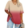 thumbnail image 4 of Chiccall Womens Plus Size Tops Fashion Casual Gradient V Neck Short Sleeve T Shirts Loose Fit Pullover Spring Summer Blouse Tops for Women, 4 of 5