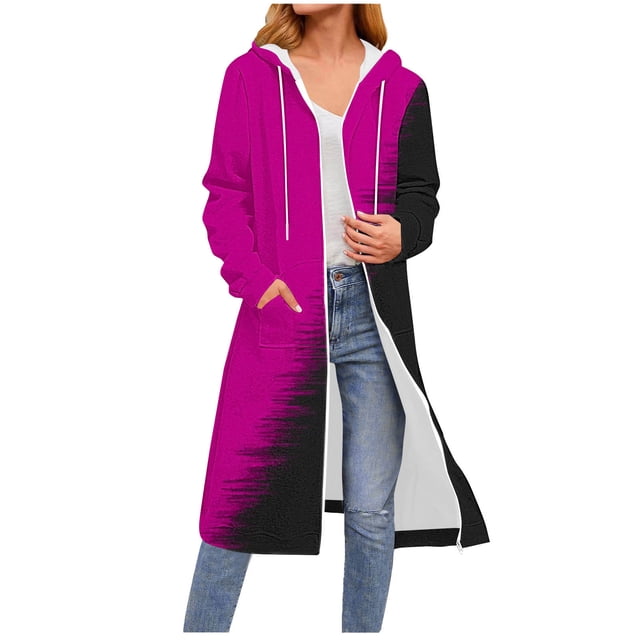 Chandails à Capuchon à Fermeture Éclair pour Femmes Grande Taille Automne Hiver Mode Décontractée Chandails en Molleton à Capuche avec Poche Mode Imprimée Manches Longues à Capuche Poche Fermeture Éclair Cordon de Serrage Hauts de Poche Chandails en Molleton Violet TTG