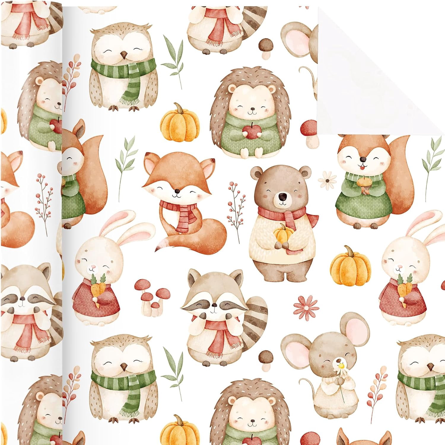 Baby Shower Wrapping Paper Roll - Mini Roll - 17 Inch x 16.5 Feet - Forest Animal Wrapping Paper, Perfect for Kids Girl Birthday, Newborn Gift Wrap