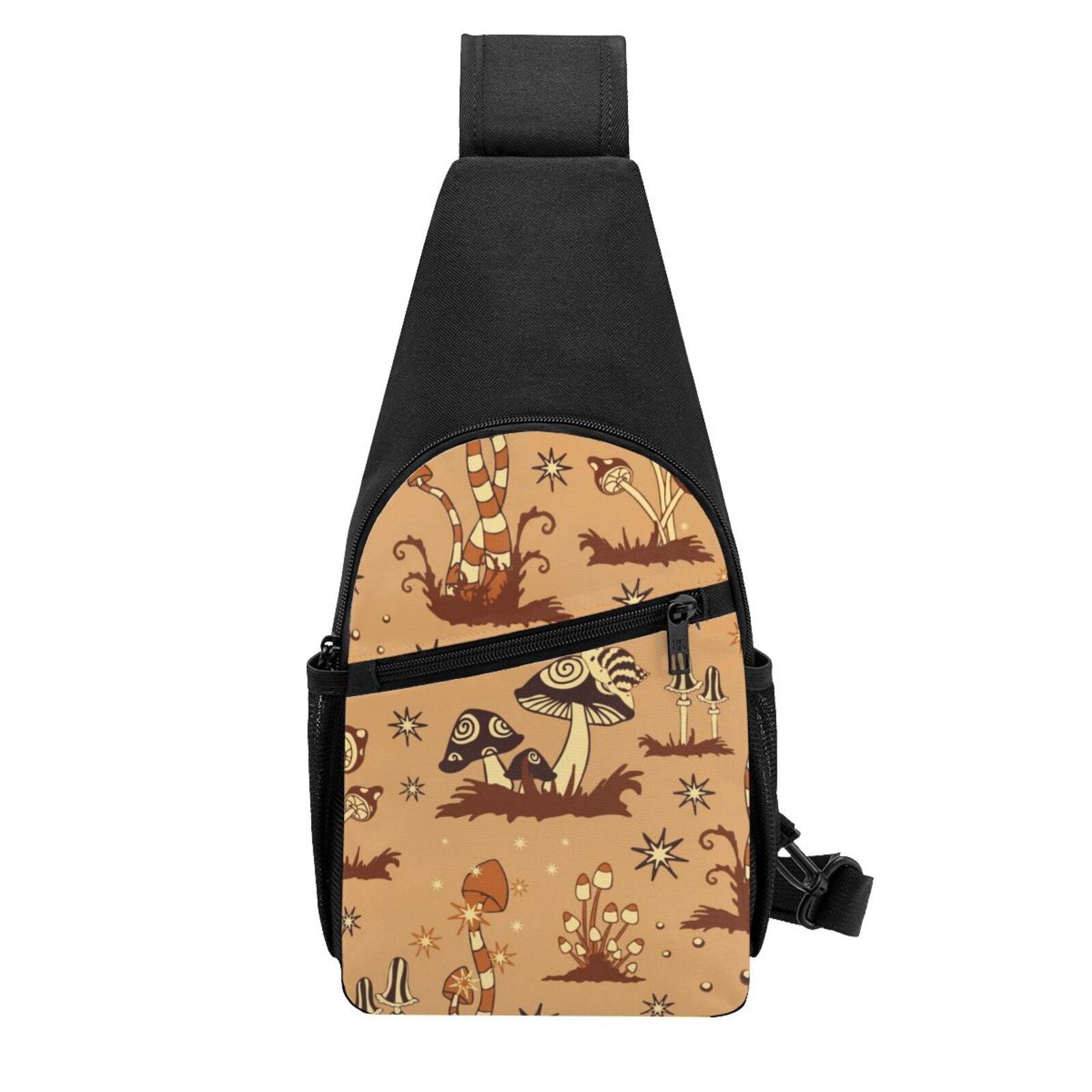 Xecao's Brown Mushrooms Print Sling Bag: A Versatile Chest, Shoulder, and Crossbody Backpack for Casual Days Out, Perfect for Both Men and Women