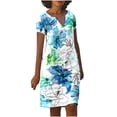 thumbnail image 2 of Robes d'Été Robe d'Été Femmes en Vrac Casual V-Cou Imprimé à Manches Courtes Robes Bleu Ciel L, 2 of 5