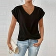 thumbnail image 2 of MORTTIC Women's Knotted V-Neck Elegant Short Sleeve Blouse Lightweight Casual Top for Spring Summer Black，S, 2 of 4