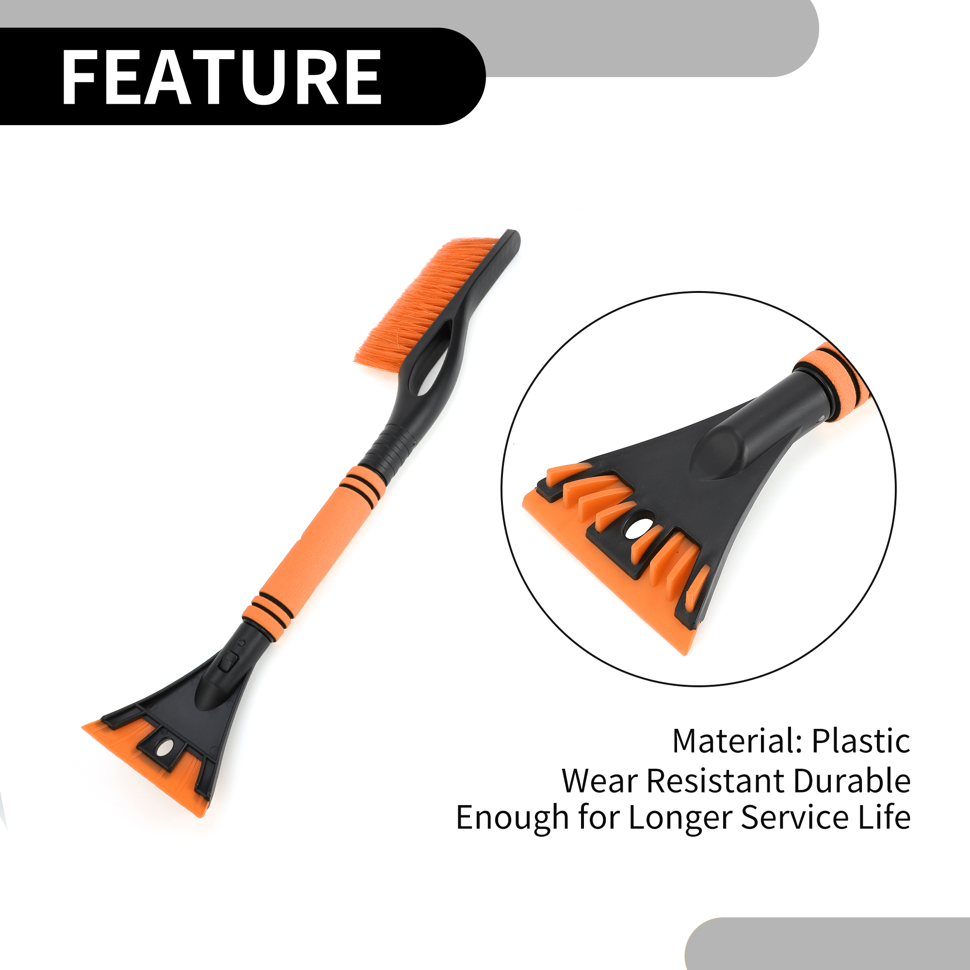 Unique Bargains Car Ice Scraper Brush with Broom - SUV Snow Frost Remover Orange