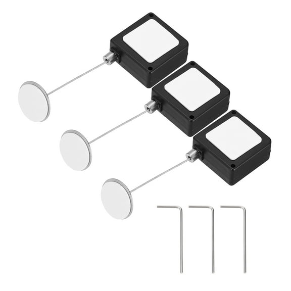 Uxcell 3.3ft (1M) Retractable Remote Control Cable Tether 5.29oz, 3PCS Remote Control Security Lanyard Lock Adjustable Locking Leash with Round Iron Cap for TVs Tablets Showroom, Black