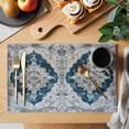 thumbnail image 2 of Blue Grey Boho Floral Placemats Set of 8 Vintage National Flower Place Mats Indoor Wipeable Table Mats Washable Cloth Dining Table Placemats for Kitchen Holiday Party Home Decor 13x19 Inch, 2 of 9