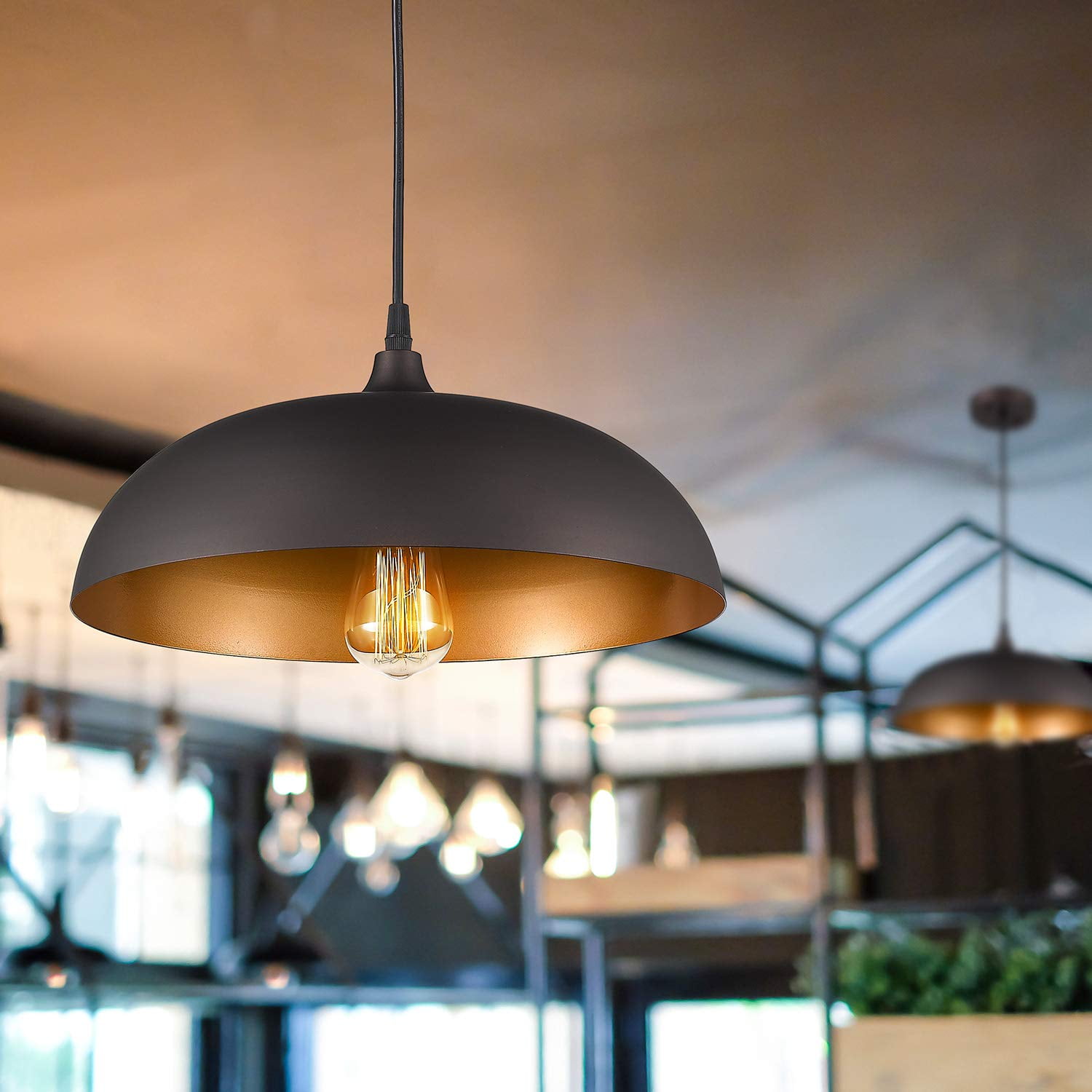 Emliviar Farmhouse Pendant Light Fixture, 14" Industrial Dome Hanging Light in Oil Rubbed Bronze Finish, 1901M ORB