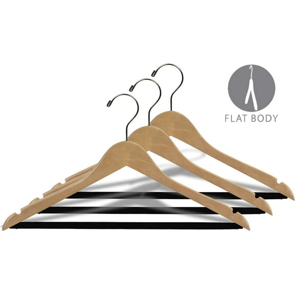 INTERNATIONAL HANGER Natural Wood Suit Hanger with Non-Slip Bar, for Tops, Dresses or Pants, 25 Pack