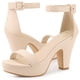 thumbnail image 2 of Sandalias de tacón grueso con tira trasera y plataforma para mujer Beige 41, 2 of 6