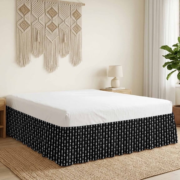 Arrow Bed Skirt Bed Skirts Queen Size 16 Inch Drop, Abstract Rustic Western Tribal Geometric Arrow Black Wrap Around Dust Ruffle Bedskirt with Adjustable Elastic Belt for Queen Size Beds