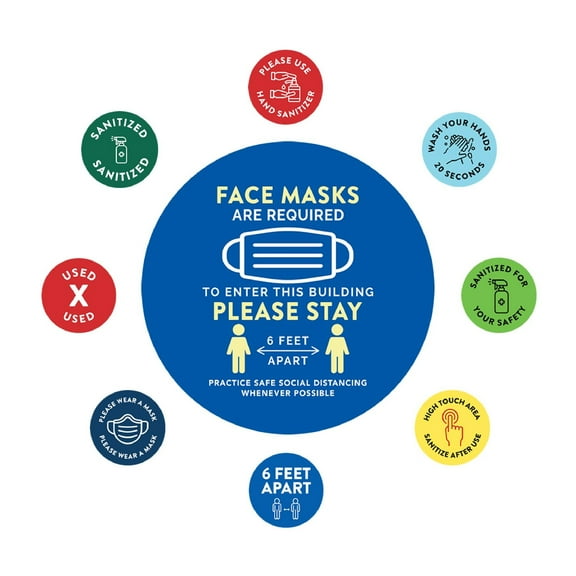 Koyal Wholesale Social Distancing Face Mask Are Required To Enter Building Business Signs, 50 Labels, Vinyl Decals