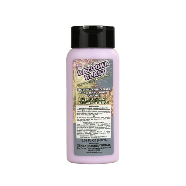 Jabón de manos Zenex Bazooka Blast - Limpiador de manos industrial | Jabón de taller resistente | Removedor de grasa y suciedad con piedra pómez | Aroma a cereza y bayas | Hidratante | 400 ml (1 unida