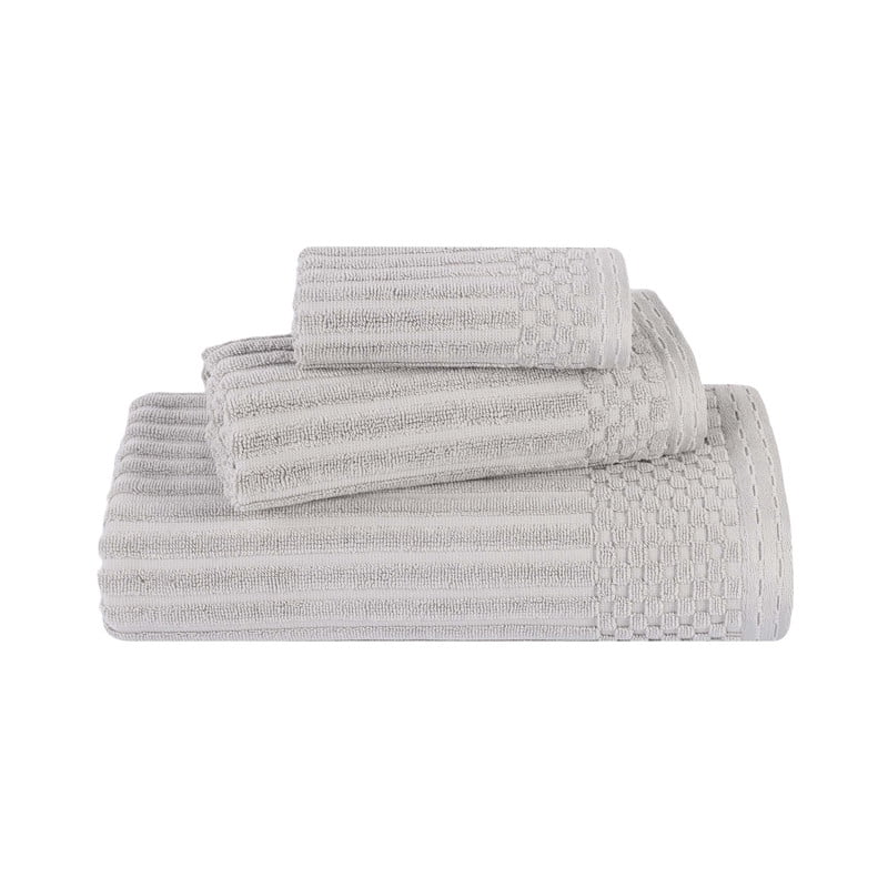 Superior Soho Ribbed Cotton 3-Piece Assorted Towel Set, Silver