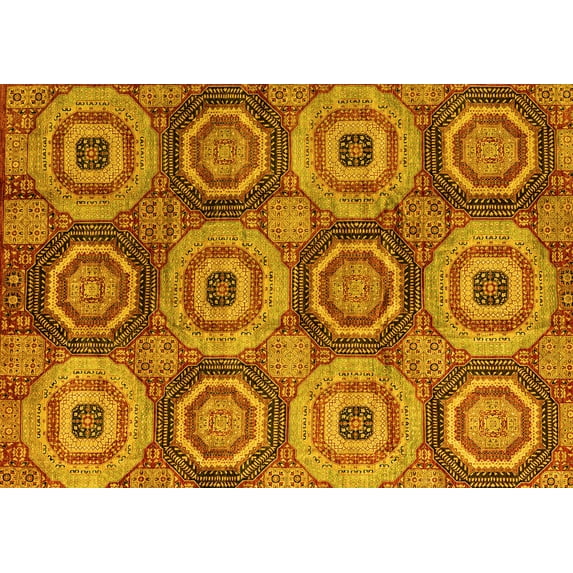 Ahgly Company Indoor Rectangle Oriental Yellow Modern Area Rugs, 8' x 12'