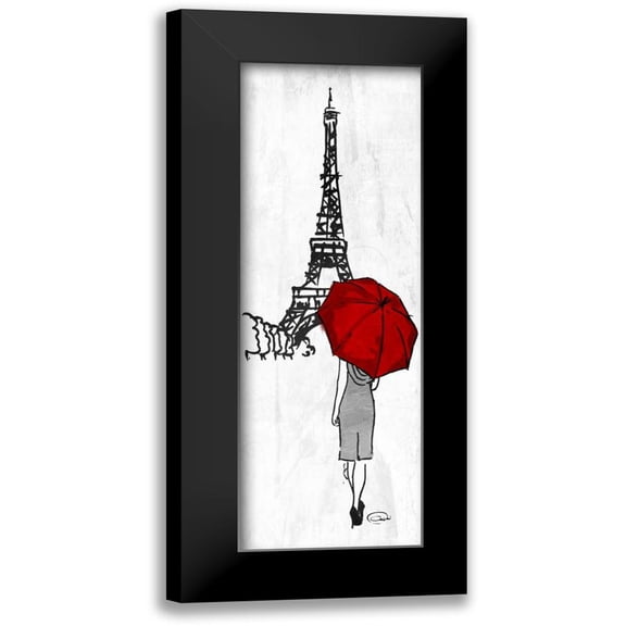 OnRei 7x14 Black Modern Framed Museum Art Print Titled - Eiffel Umbrella