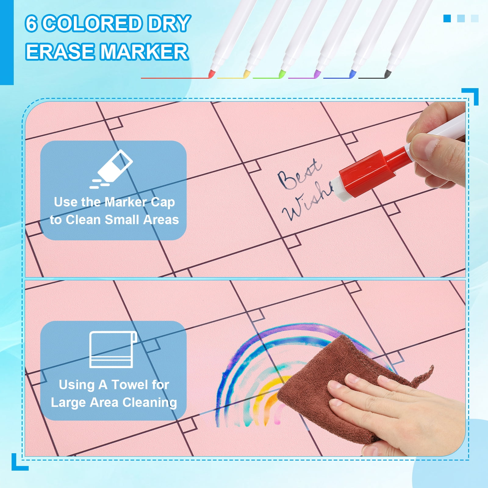 Uxcell Acrylic Magnetic Calendar for Fridge 16"x12", Weekly with Markers, Deep Pink