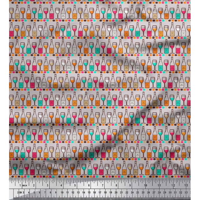 Soimoi Modal Satin Fabric Bottle & Wine Glass Bar Fabric Prints by Yard 42 Inch Wide