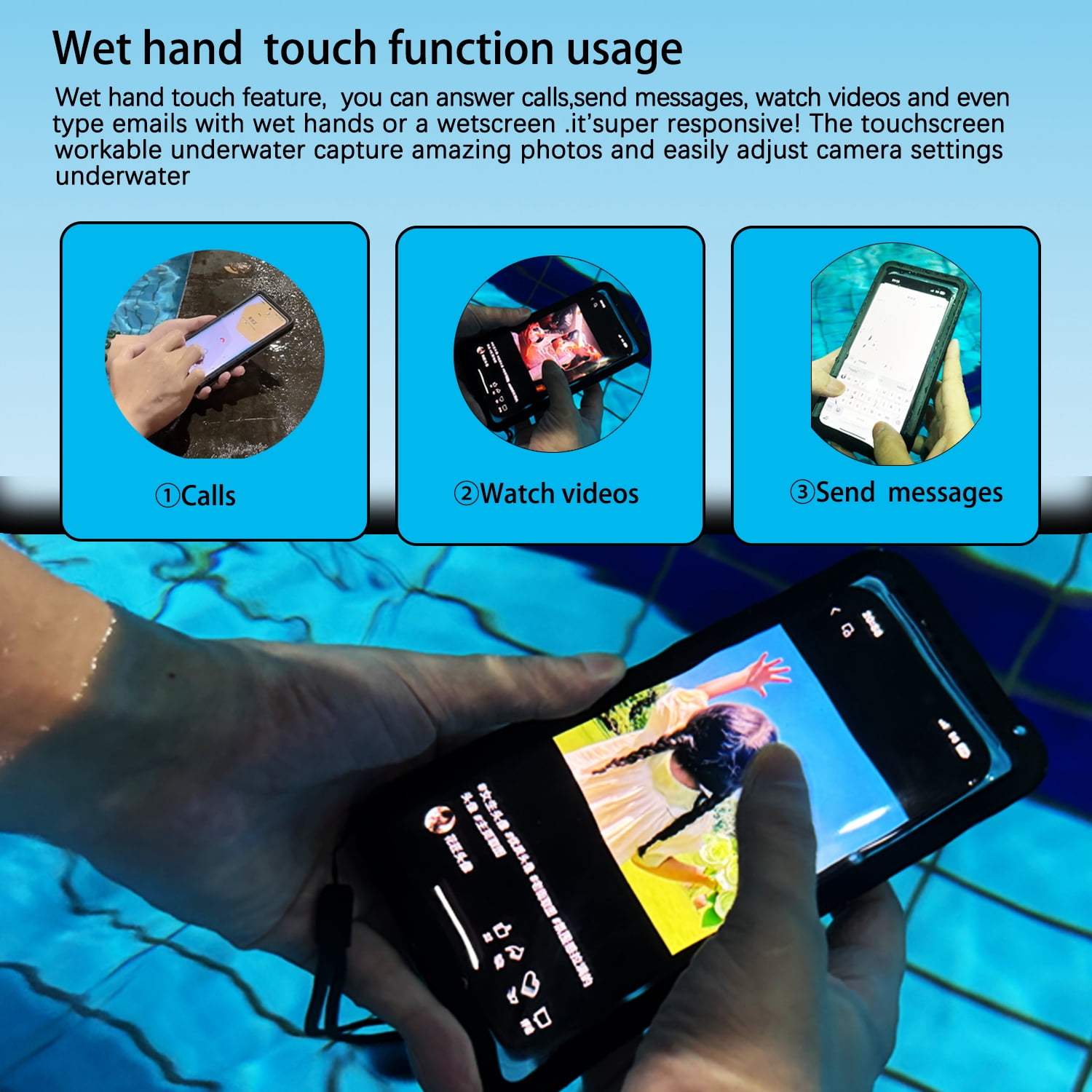 Foluu Waterproof Phone Case, Universal Self-Check Function Underwater Pouch Dry Bag Beach Travel Essentials, Black