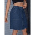 thumbnail image 3 of Womens Dark Wash Denim Button-Front A-Line Mini Skirt With Pockets, 3 of 12