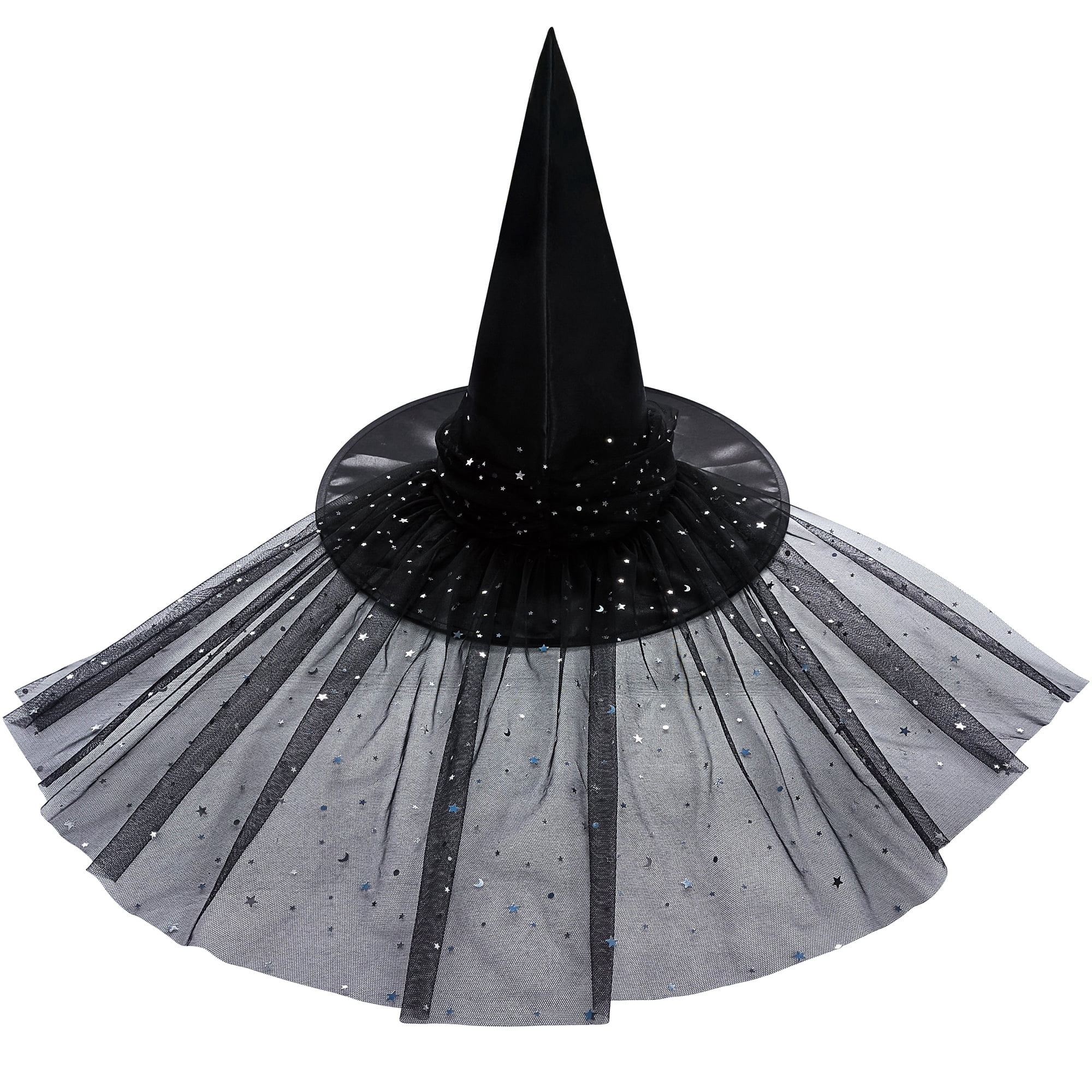 Star Witch Hat Costume Accessory for Adults, Black and Silver, Halloween by Way To Celebrate