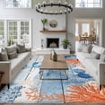 thumbnail image 4 of Summer Ocean Washable Living Room Rugs 6'x9', Coastal Jellyfish Orange Corals Shells Blue Wooden Low Pile Throw Large Area Rug Non-Slip Sturdy Edge Binding Carpet for Dining Room Kitchen Office, 4 of 9