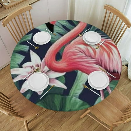 

Autua Pink Flamingo Lily Round Tablecloth | Stain-Resistant Washable Indoor Outdoor Restaurant Wedding Party Decoration Fitted with Elastic Edge 42 -46