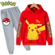 thumbnail image 1 of Conjunto de manga larga de Pikachu para niños, chándal informal de Pokémon, Sudadera con capucha y pantalones, 3 a 14 años, 1 of 1