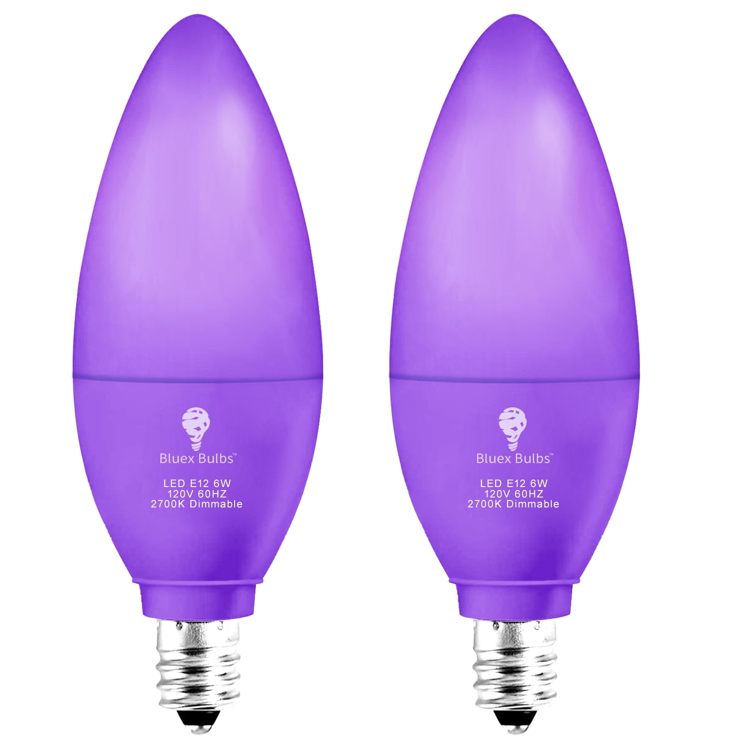 2 Pack BlueX LED Candle Purple Light Bulb 4W (40Watt Equivalent) E12 Base Purple LED Purple