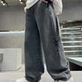 thumbnail image 2 of StSilkitty Girls Casual Denim Pants High Waist Elastic Baggy Wide Leg Jeans with Pockets Solid Color Soft Trousers, 2 of 9